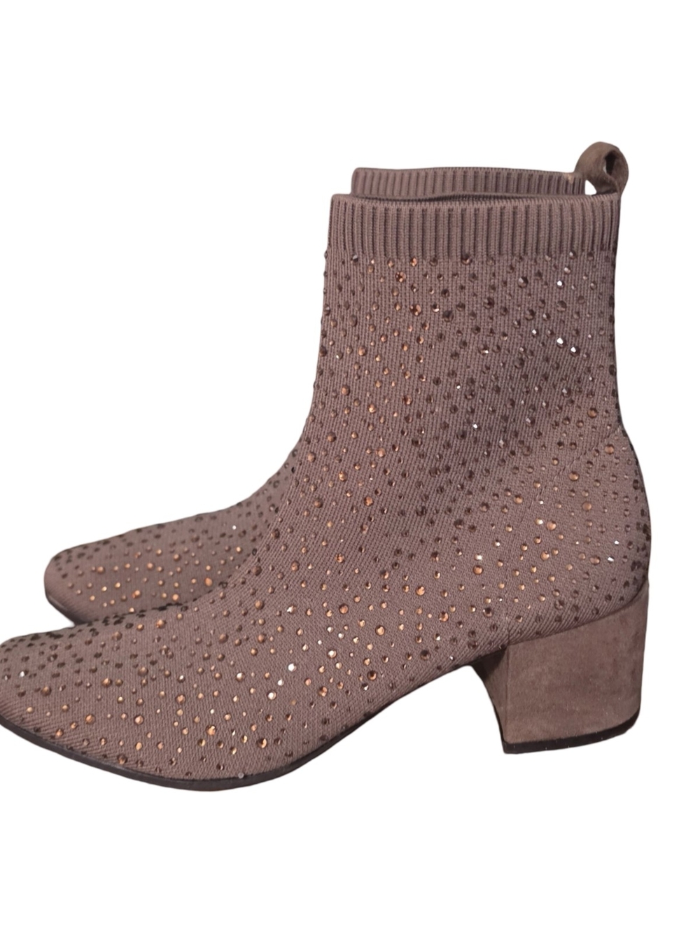 Kenneth Cole Reaction Brown Rhinestone Ankle Sock Boots Wmn's Size 8 Block Heel